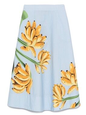 Farm Rio Light Blue Floral-Print A-Line Skirt - Banana Motif